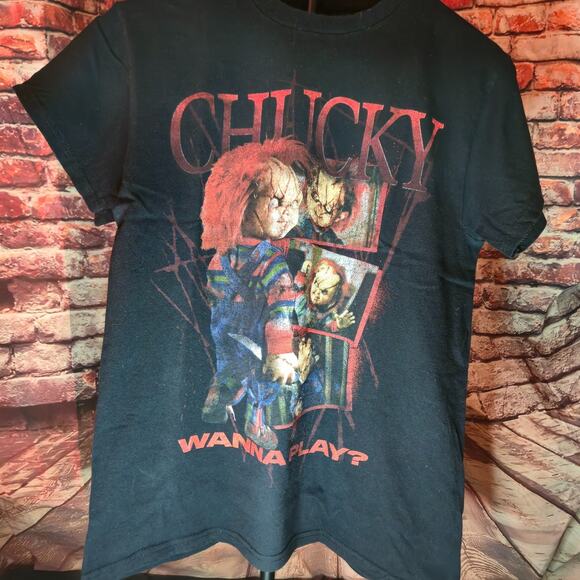 Child's Play Other - Child’s Play Chucky T-Shirt Mens Small Black Horror Movie Wanna Play Graphic Tee